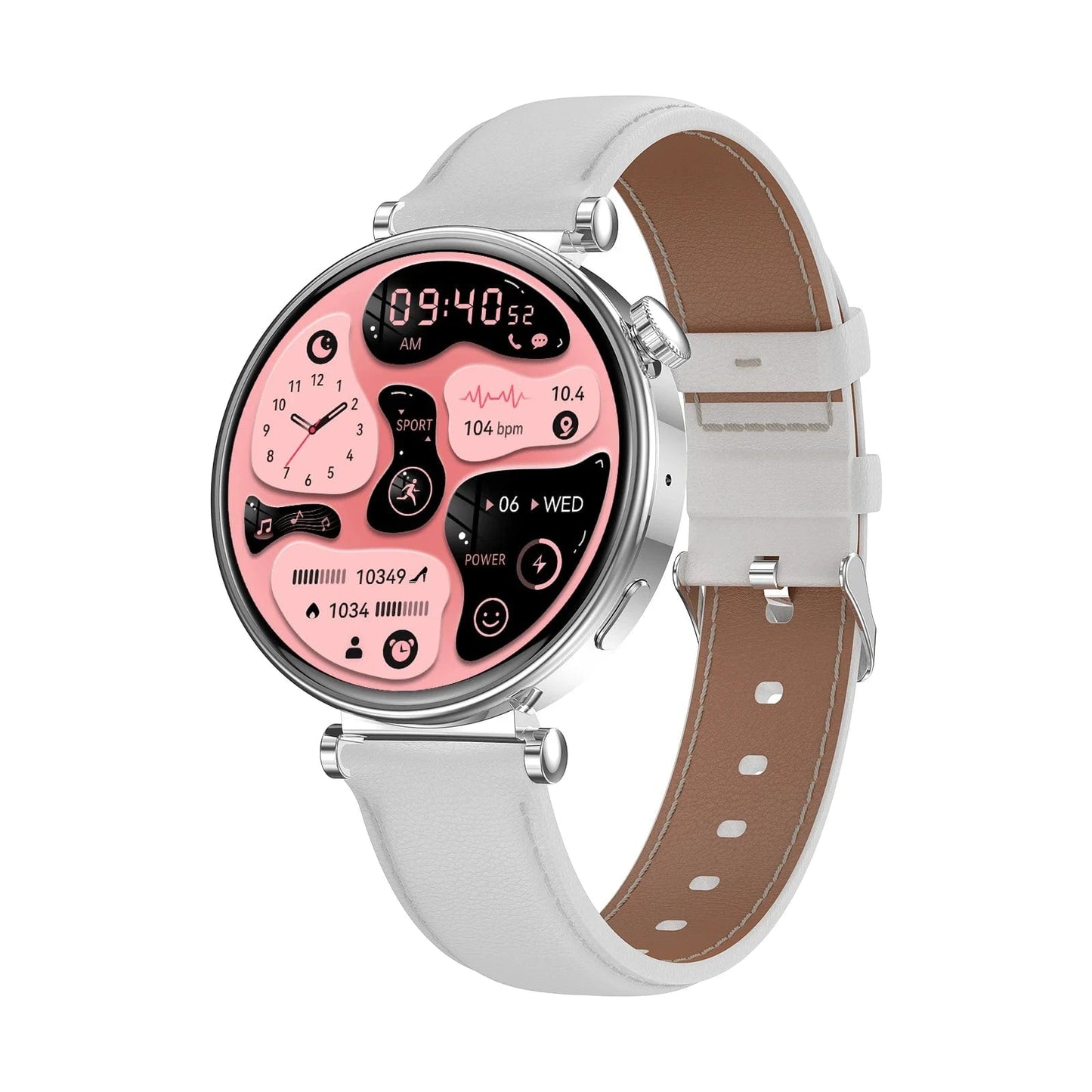 Leather band-White 2024 Hot sale HD AMOLED screen smart watch IP68 waterproof health monitor smart watches elegant women smartwatch