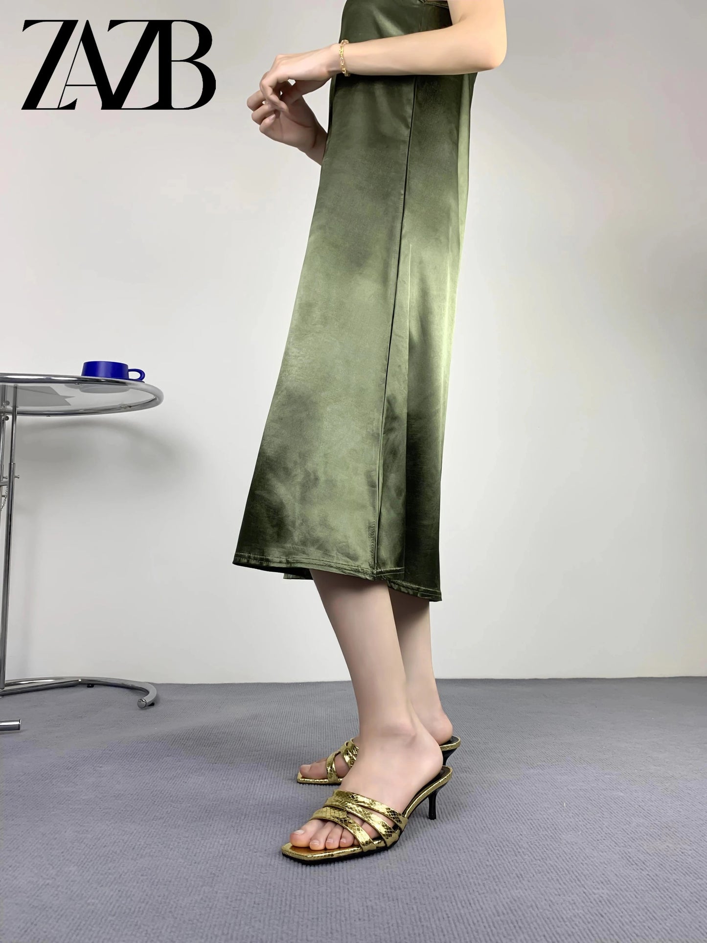 Leather golden custom high heels shoes for women sandals and ladies shoes femmes chaussures pour femmes wedding bride