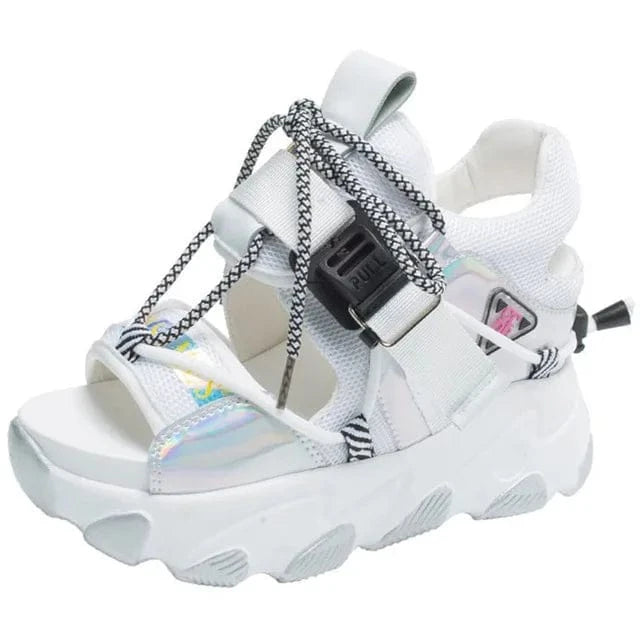 Leisure Lady Platform Chunky Sandals Mixed Color shoes lace Buckle Punk Sandals Women Open Toe Beach Casual Shoes Woman