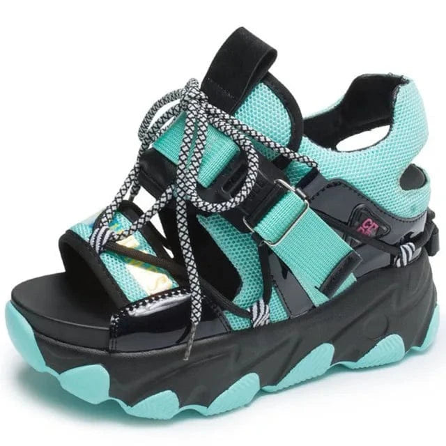 Leisure Lady Platform Chunky Sandals Mixed Color shoes lace Buckle Punk Sandals Women Open Toe Beach Casual Shoes Woman