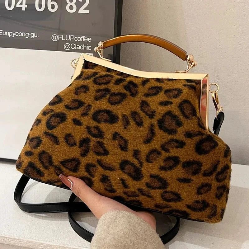 Leopard-Browm Luxury Women Acrylic Handbag 2024 New Leopard Brown Evening Clutch Retro Shell Clip Crossbody Bags Lady Shoulder Bags Hobo Bags