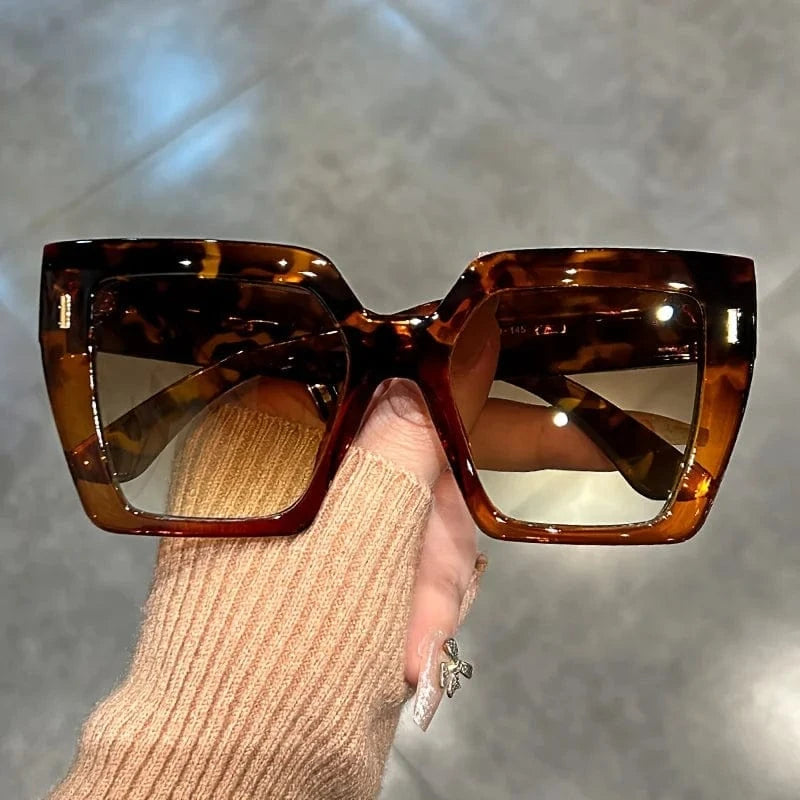 Leopard Gradient Fashion Sunglasses Large Square Rectangle Frame Anti-Reflective Lens Sport Eyewear Summer Beach Party Accessory