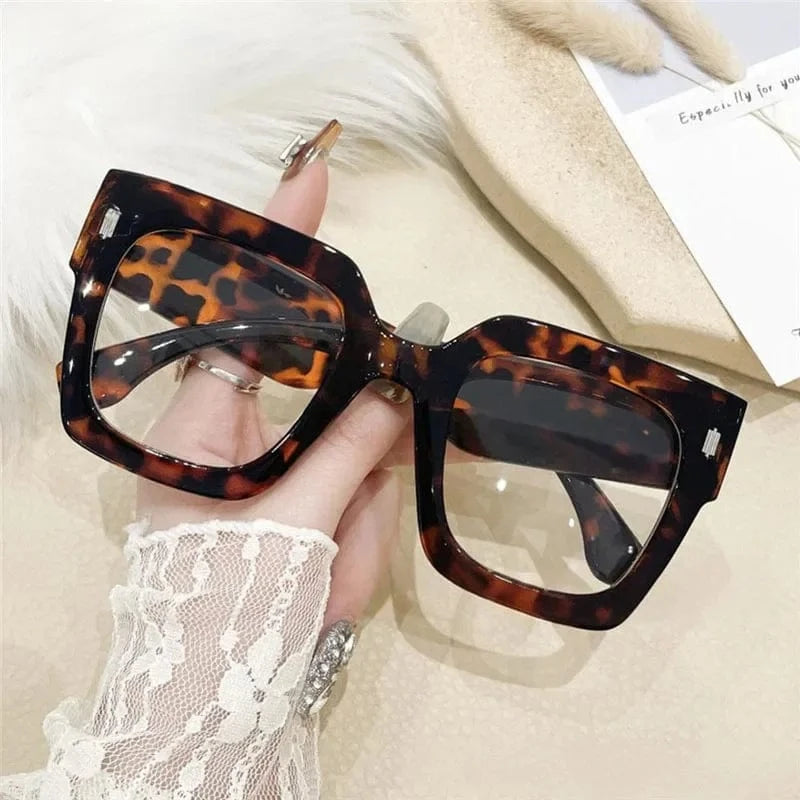 Leopard Oversized Transparent Computer Glasses Frame Anti Blue Light Blocking Glasses Large Frame Black Leopard Glasses Clear Lenses