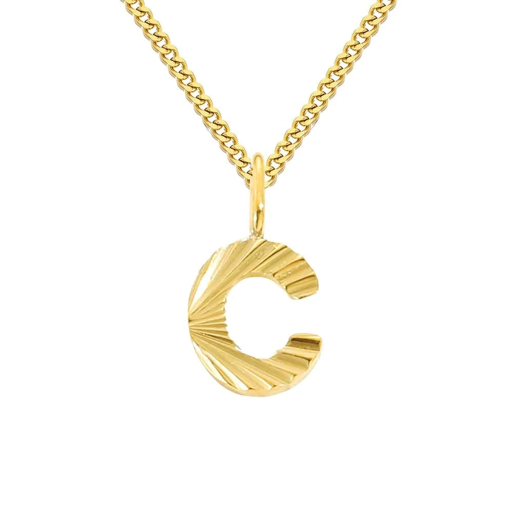 letter name necklace / gold / C INS Stainless Steel 14K Gold PVD Plated Laser Pattern Letter Alphabet Initial Personalized Name Necklace Jewelry For Women