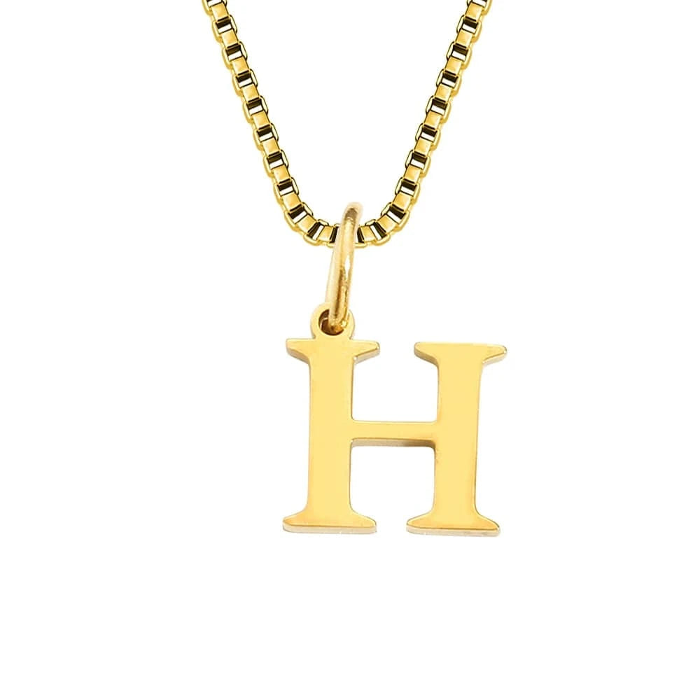 letter name necklace / rose gold / H INS Stainless Steel 14K Gold PVD Plated Box Chain 10MM Letter Alphabet Initial Personalized Name Necklace Jewelry For Women