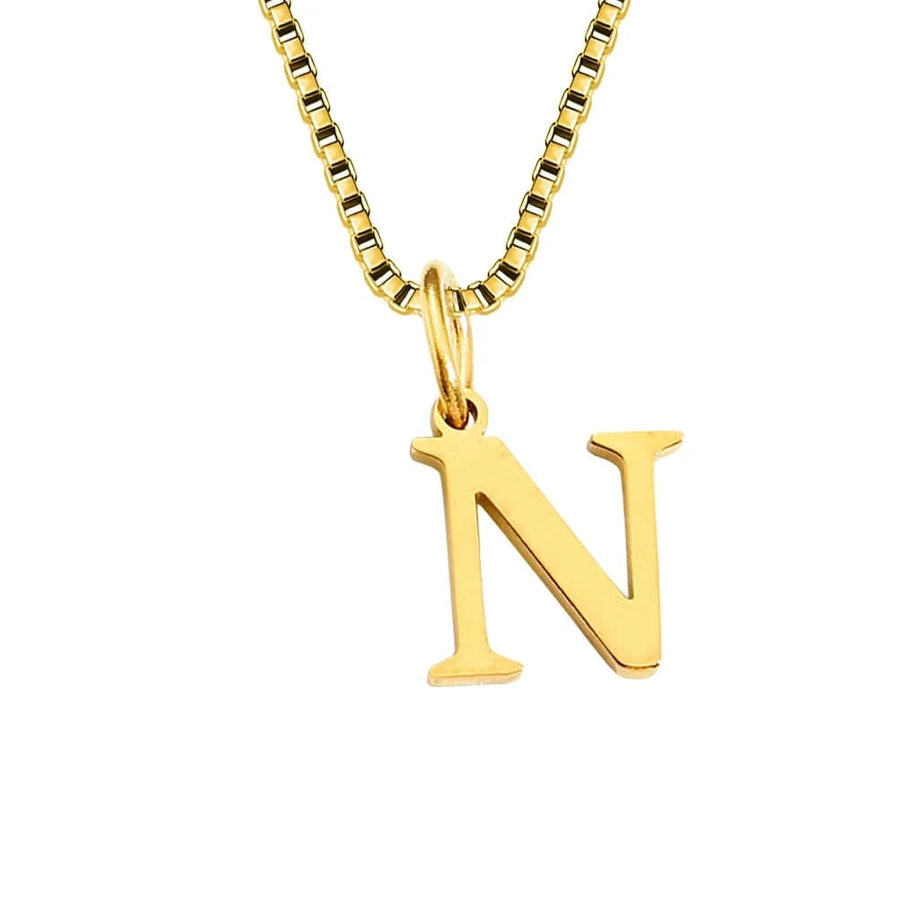 letter name necklace / rose gold / N INS Stainless Steel 14K Gold PVD Plated Box Chain 10MM Letter Alphabet Initial Personalized Name Necklace Jewelry For Women