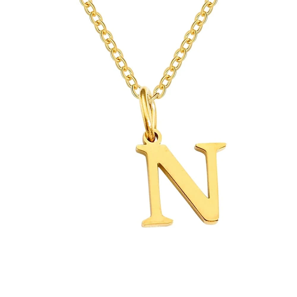 letter name necklace / rose gold / N INS Stainless Steel 14K Gold PVD Plated Letter Alphabet Initial Personalized Name Necklace Titanium Steel Jewelry For Women