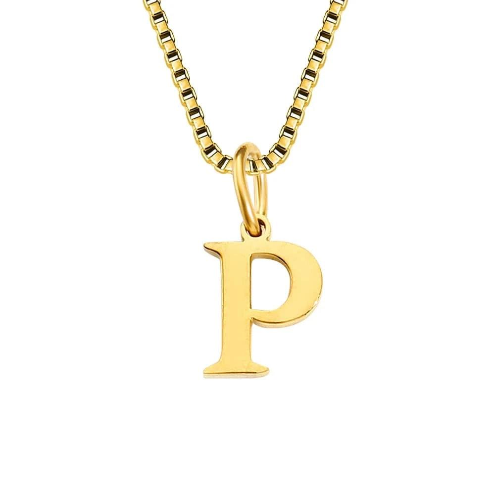 letter name necklace / rose gold / P INS Stainless Steel 14K Gold PVD Plated Box Chain 10MM Letter Alphabet Initial Personalized Name Necklace Jewelry For Women