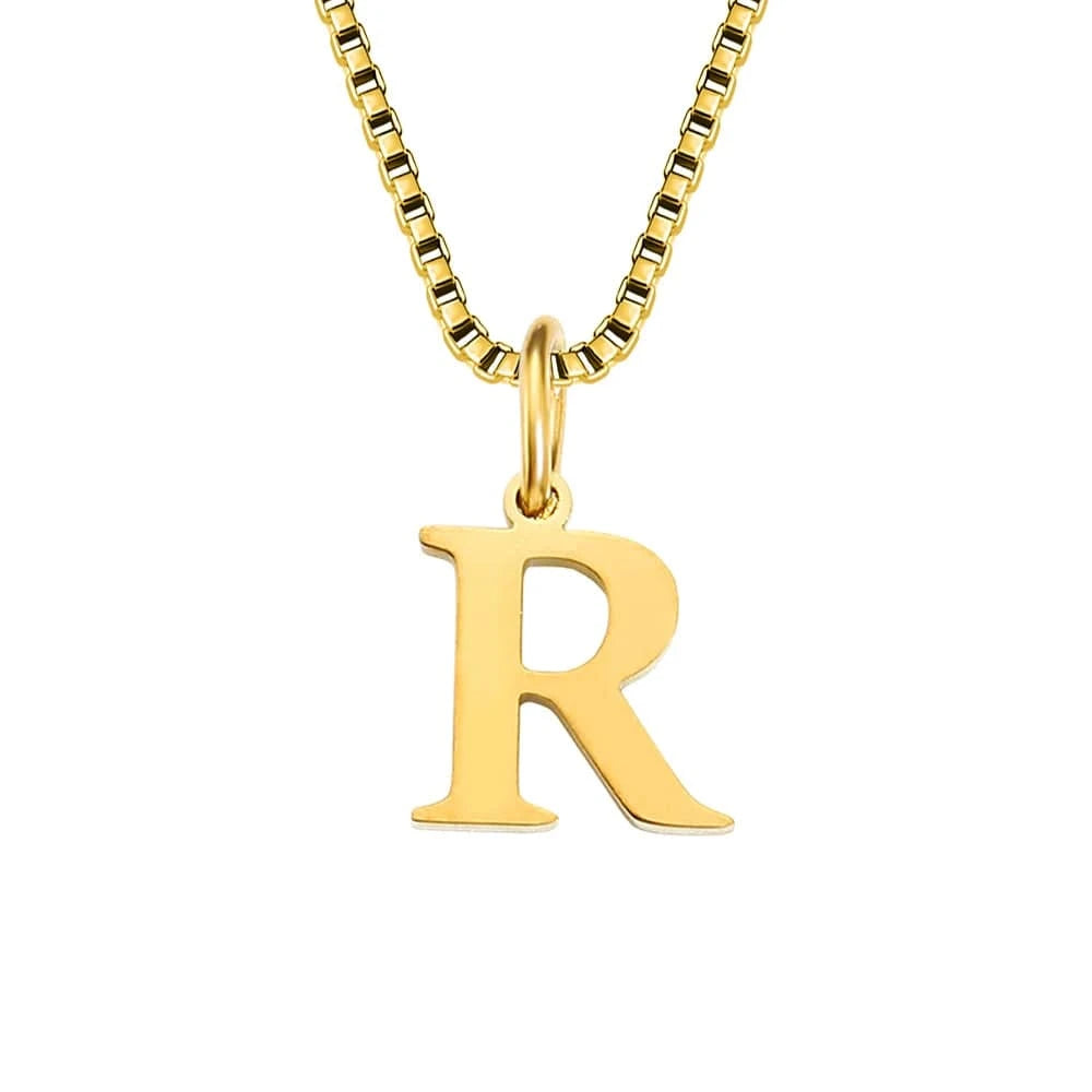 letter name necklace / rose gold / R INS Stainless Steel 14K Gold PVD Plated Box Chain 10MM Letter Alphabet Initial Personalized Name Necklace Jewelry For Women