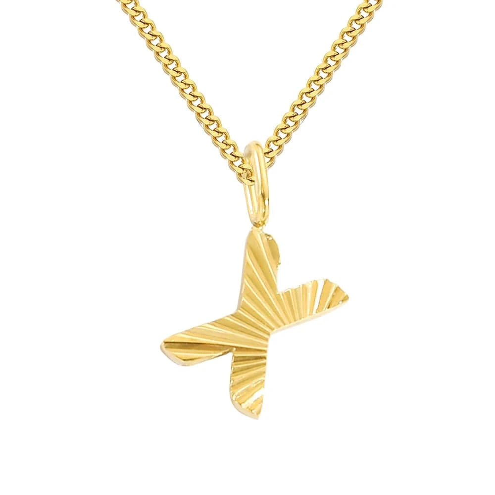 letter name necklace / silver / X INS Stainless Steel 14K Gold PVD Plated Laser Pattern Letter Alphabet Initial Personalized Name Necklace Jewelry For Women