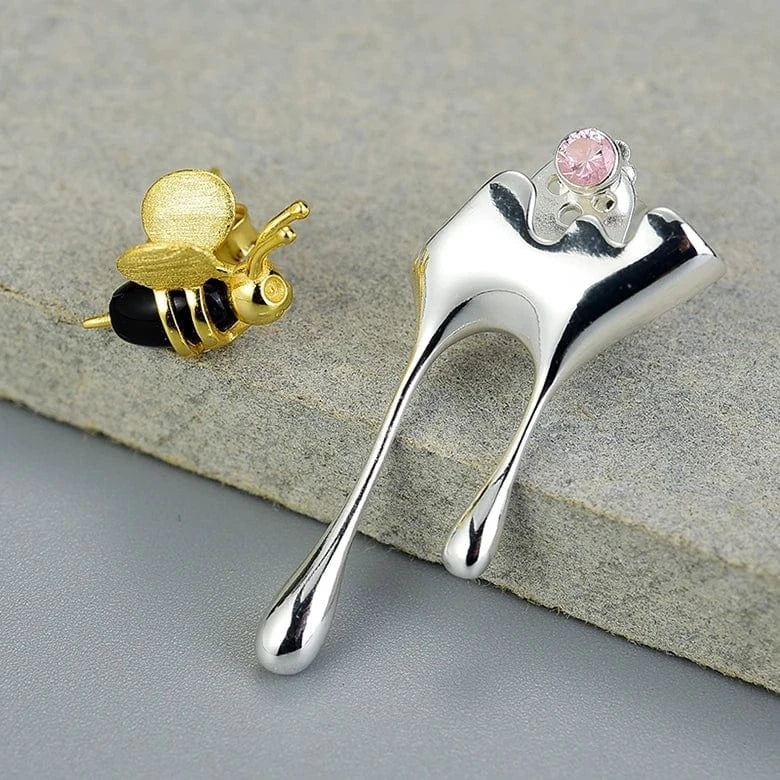 LFJA0079C Lotus Fun bee stud earrings jewelry handmade art 925 pure silver jewelry stud earrings Lovely Design for woman