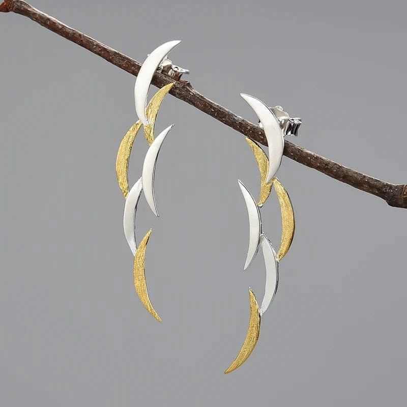 LFJB0243E lotusfun Vintage Drop Earrings Creative Women Gifts Real 925 Sterling Silver Jewelry Dangle Moon Earrings fine jewelry for women
