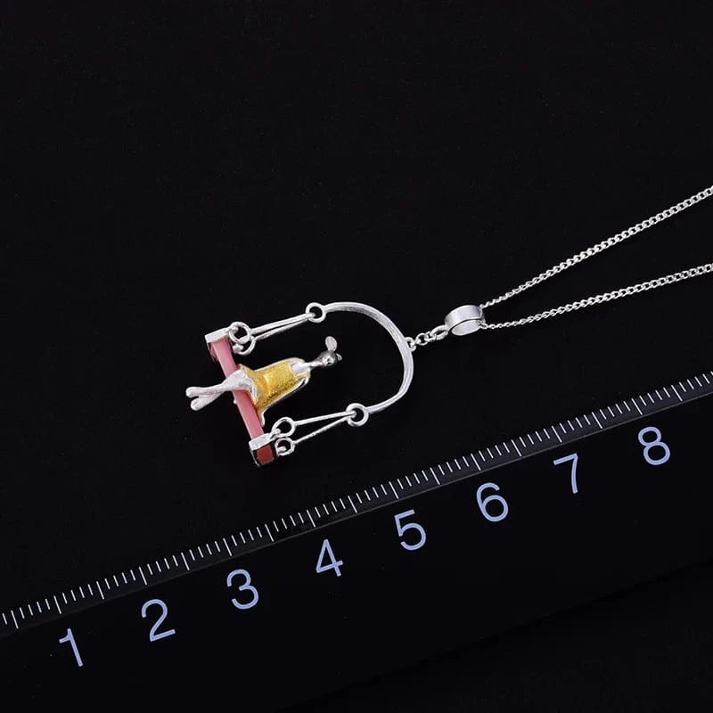 LFJE0098B-small Lotusfun Wholesale Handmade 925 Sterling Silver Jewelry Pink Shell Miss Rabbit Pendant Chain Necklace Fine Jewelry for Women