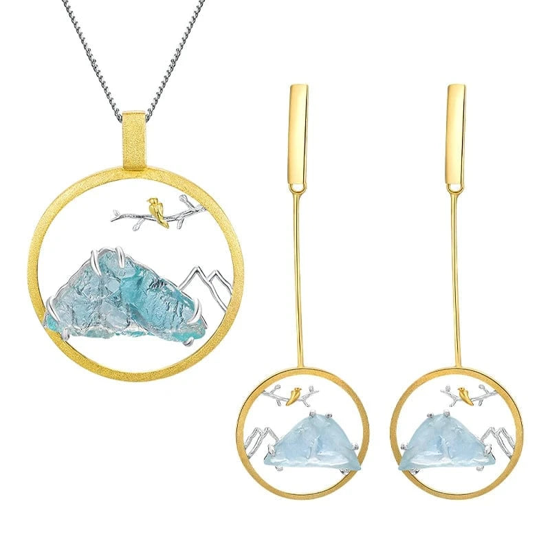 LFJS0062A Pure 925 Sterling Silver Natural Blue Gemstone Jewelry Sets