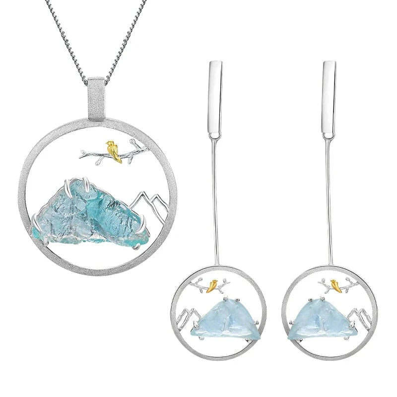 LFJS0062B Pure 925 Sterling Silver Natural Blue Gemstone Jewelry Sets