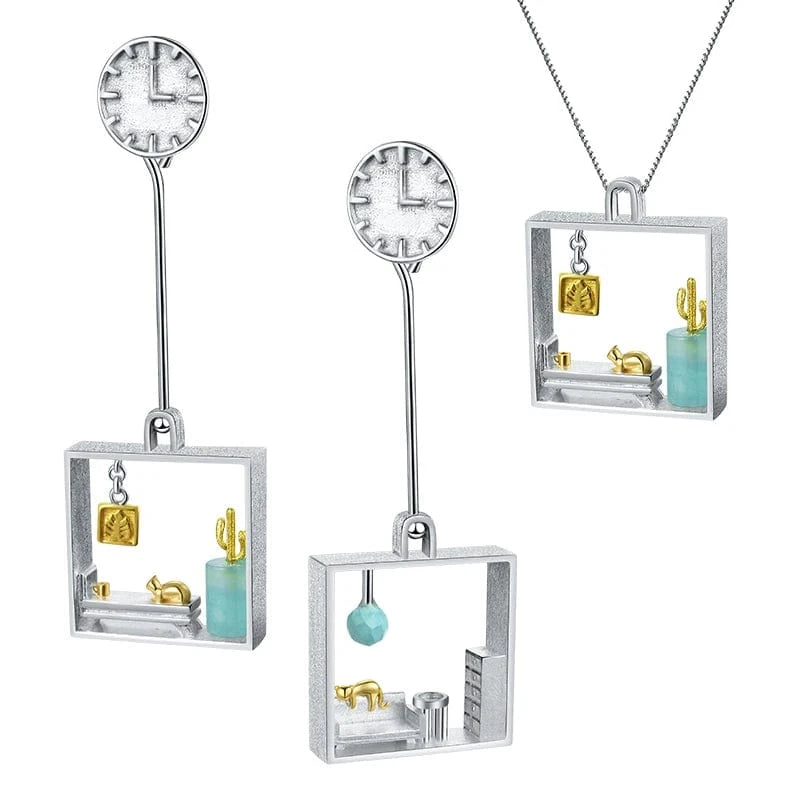 LFJS0063A Lotus Fun Pure 925 Sterling Silver Pendant Dangle Earrings Jewelry Set