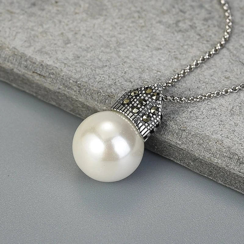LFJT0001P Fine jewelry Real 925 Sterling Silver Big Pearl Necklace Earring Jewelry Set For Women Wedding Engagement