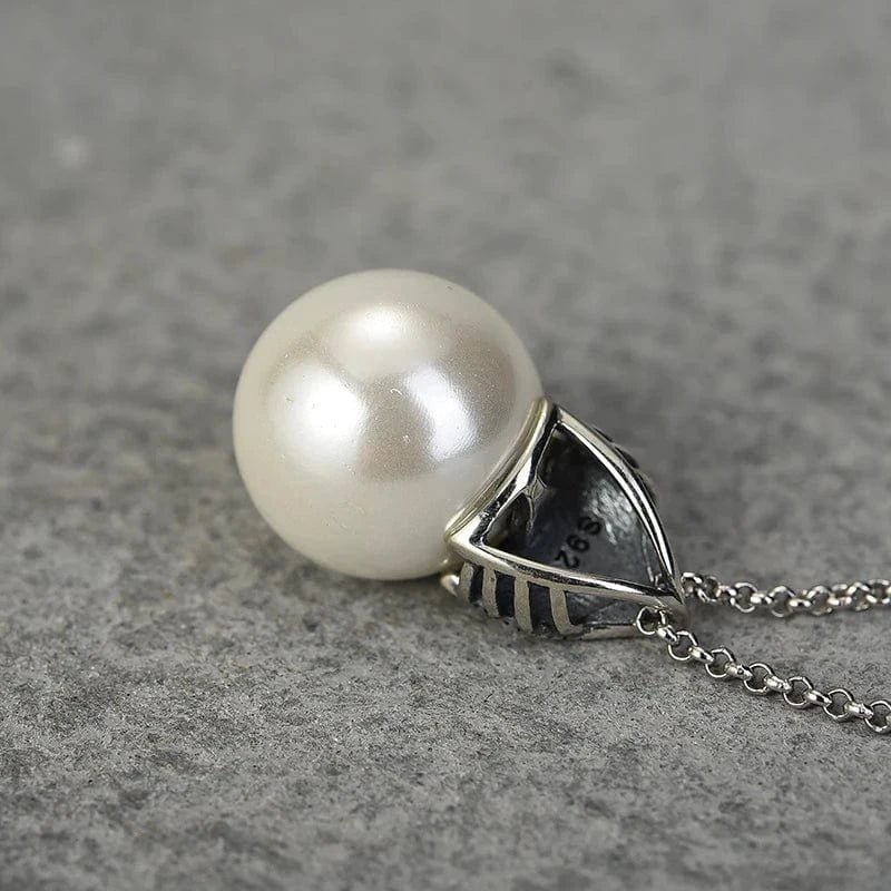 LFJT0001P Fine jewelry Real 925 Sterling Silver Big Pearl Necklace Earring Jewelry Set For Women Wedding Engagement