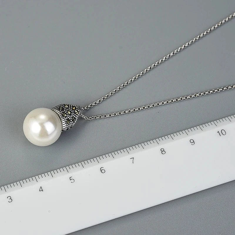 LFJT0001P Fine jewelry Real 925 Sterling Silver Big Pearl Necklace Earring Jewelry Set For Women Wedding Engagement