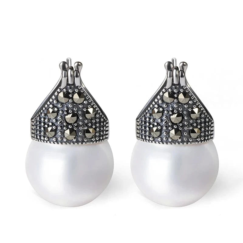 LFJT0001P Fine jewelry Real 925 Sterling Silver Big Pearl Necklace Earring Jewelry Set For Women Wedding Engagement