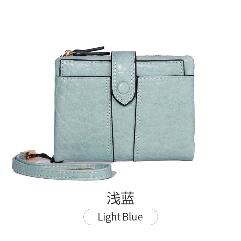 Light Blue 2024 New Women's Wallet PU Leather Short Zipper Zero Wallet Folding Classic Design Wallet