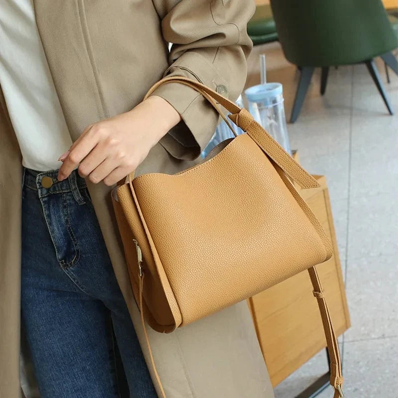 Light Brown / 23*14.5*20cm 2025 Luxury Genuine Leather Handbags Ladies Real Leather Bucket Shaped Messenger Crossbody Handbag Wholesale Tote Shoulder Bag