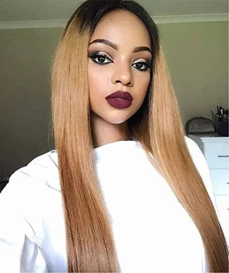 light brown / 8 Inches Wholesale ombre color T1b/27 honey blonde straight Indian human remy hair bleached knots lace frontal wig with bay hair