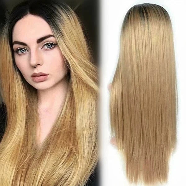 light brown / 8 Inches Wholesale ombre color T1b/27 honey blonde straight Indian human remy hair bleached knots lace frontal wig with bay hair
