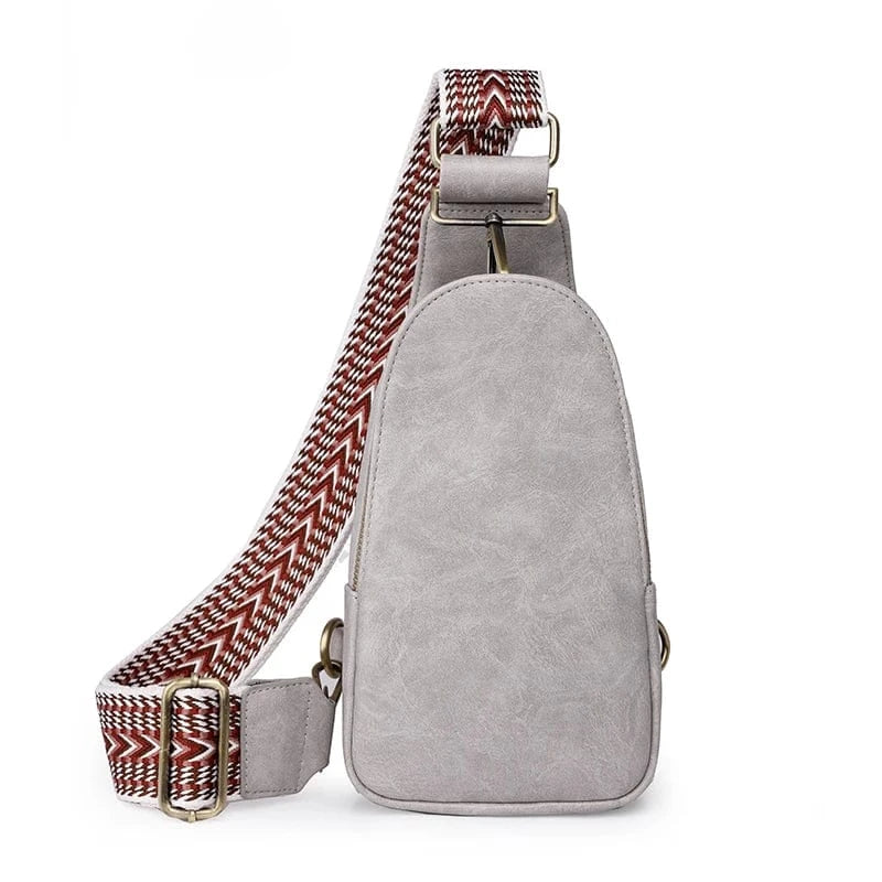 Light gray Vintage PU Leather Women Chest Bag Small Crossbody Daypack Shoulder Sling Bag for Ladies