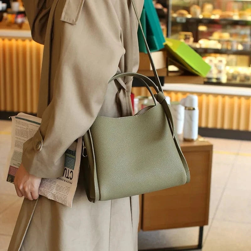 light green / 23*14.5*20cm 2025 Luxury Genuine Leather Handbags Ladies Real Leather Bucket Shaped Messenger Crossbody Handbag Wholesale Tote Shoulder Bag