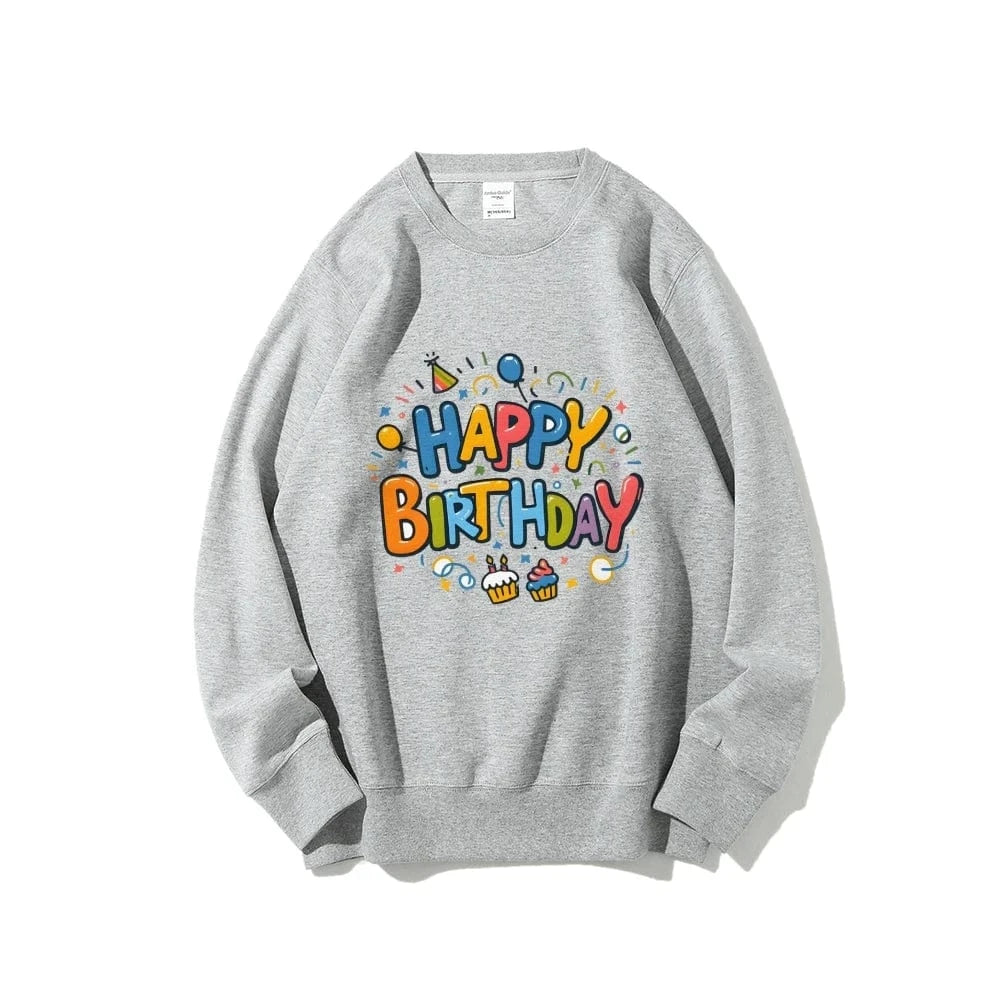 Light Grey / S Birthday Graphic Casual Sweatshirt Trendy Multi-Colored Cotton Soft Top New Fashion Crew Neck Pullover Long Sleeve Loose Sweater