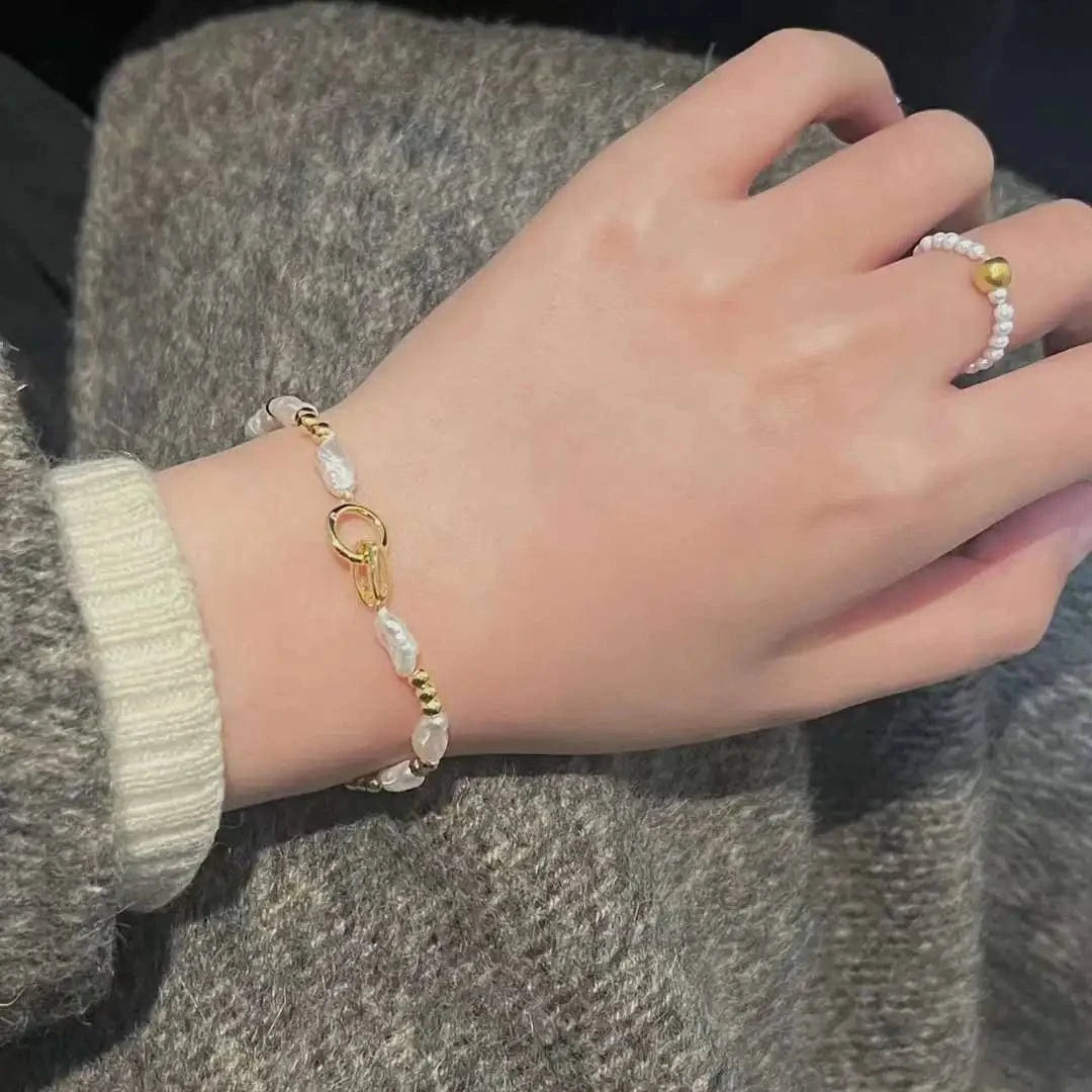 Light Luxury New Product S925 Pure Silver Bracelet 4-6 mm Natural Freshwater Keshi Baroque Pearl Bracelet