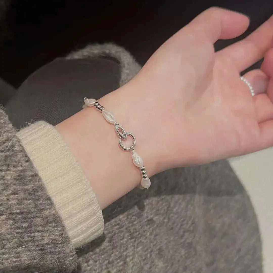 Light Luxury New Product S925 Pure Silver Bracelet 4-6 mm Natural Freshwater Keshi Baroque Pearl Bracelet