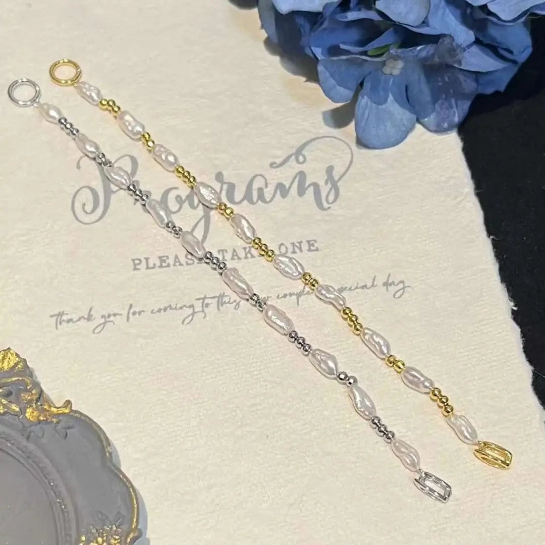 Light Luxury New Product S925 Pure Silver Bracelet 4-6 mm Natural Freshwater Keshi Baroque Pearl Bracelet