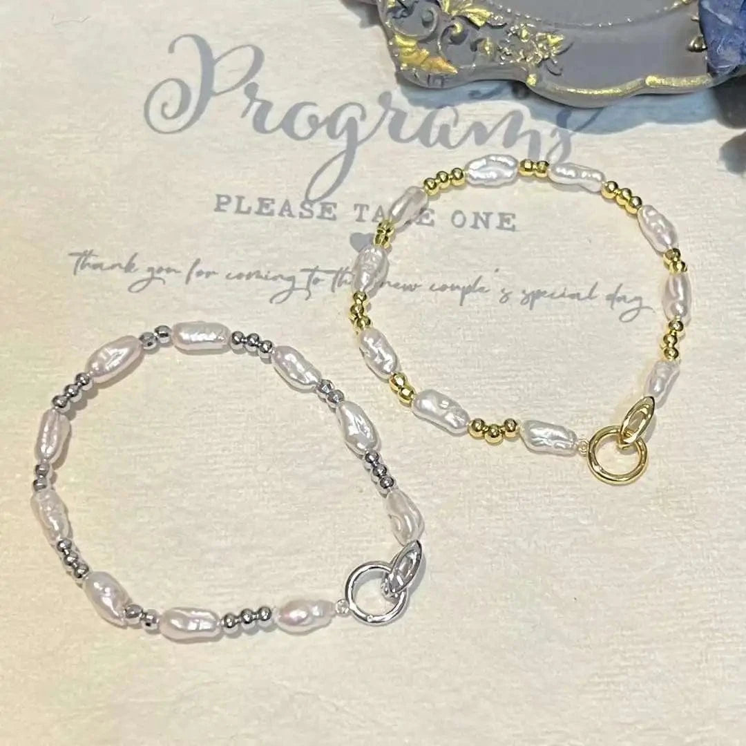 Light Luxury New Product S925 Pure Silver Bracelet 4-6 mm Natural Freshwater Keshi Baroque Pearl Bracelet