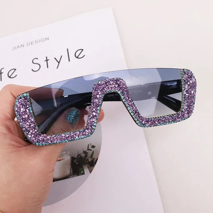 Light purple 2024 New Arrivals Bling Studded High Quality Glitter Luxury Designer Sun Glasses Shades Rhinestone Square Sunglasses For Woman