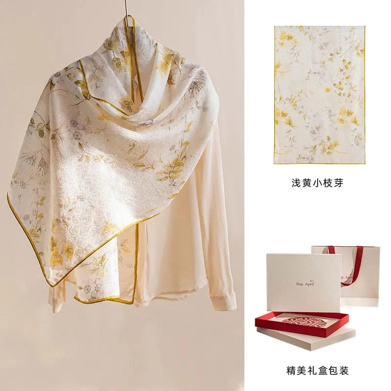light yellow shoots High-end women's new 100 mulberry silk scarf shawl cheongsam 170 * 55cm