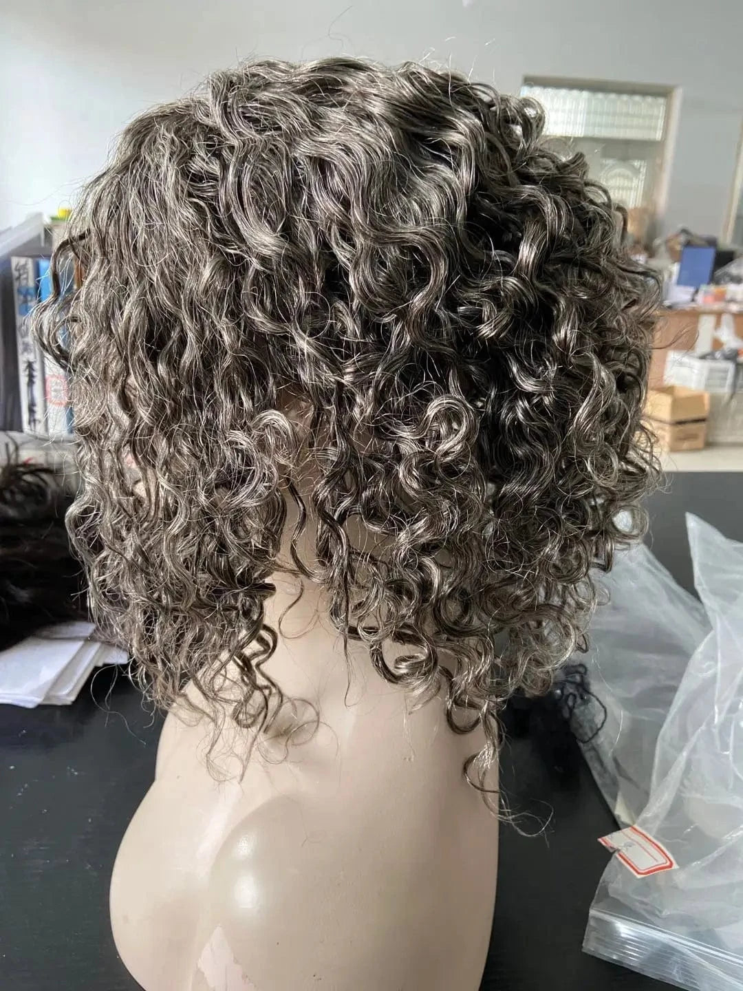 like pic / 10 Inches Loose curly Salt & pepper wig human hair 34 salt&pepper colored wig machine made non lace wig real hair soft comfortable