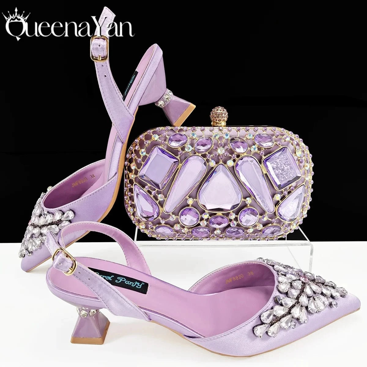 Lilac / 43 / CHINA Queena Yan Italian shoes and handbags accessory set with rhinestone metal embellishments Wedding shoes Bridal shoes Designer