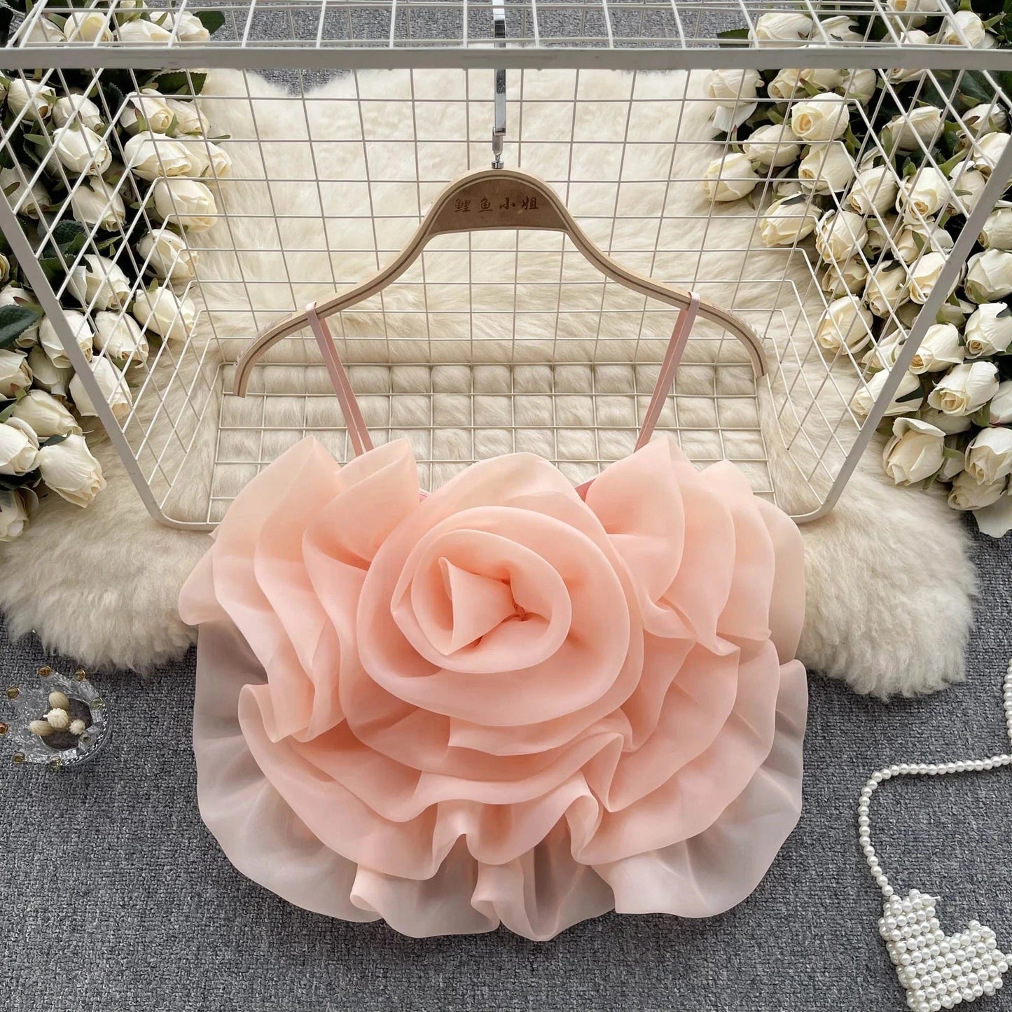 Liu Ming 2024 Hot Products Women's Sexy Party Flower Camisole Casual Short Suspender Vest Breathable Solid Pattern