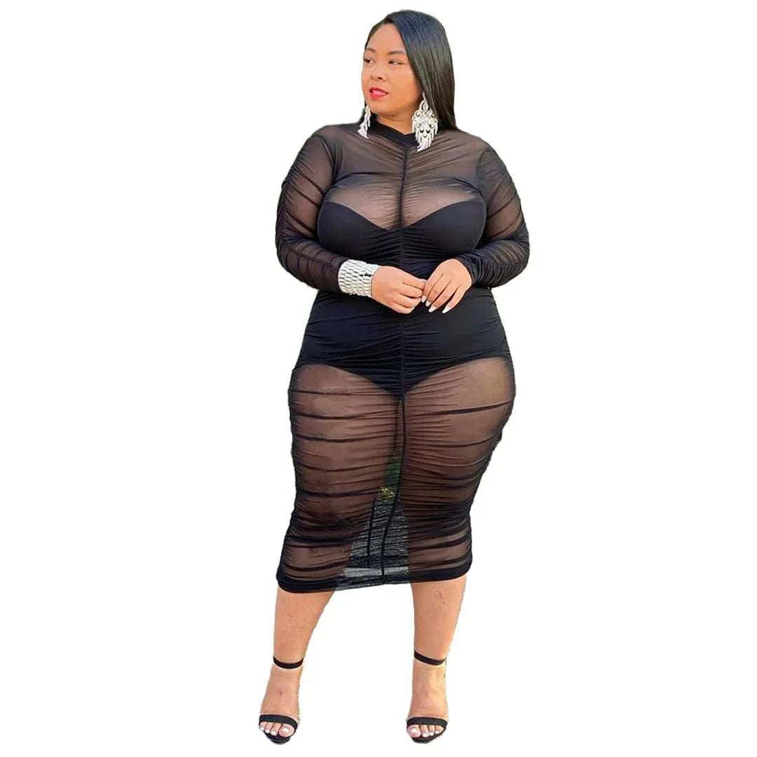Liu Ming 2024 Women Clothing Plus Size Outfits Pleated Mesh Dress Set