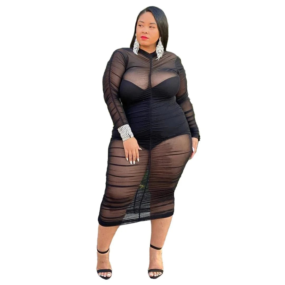 Liu Ming 2024 Women Clothing Plus Size Outfits Pleated Mesh Dress Set