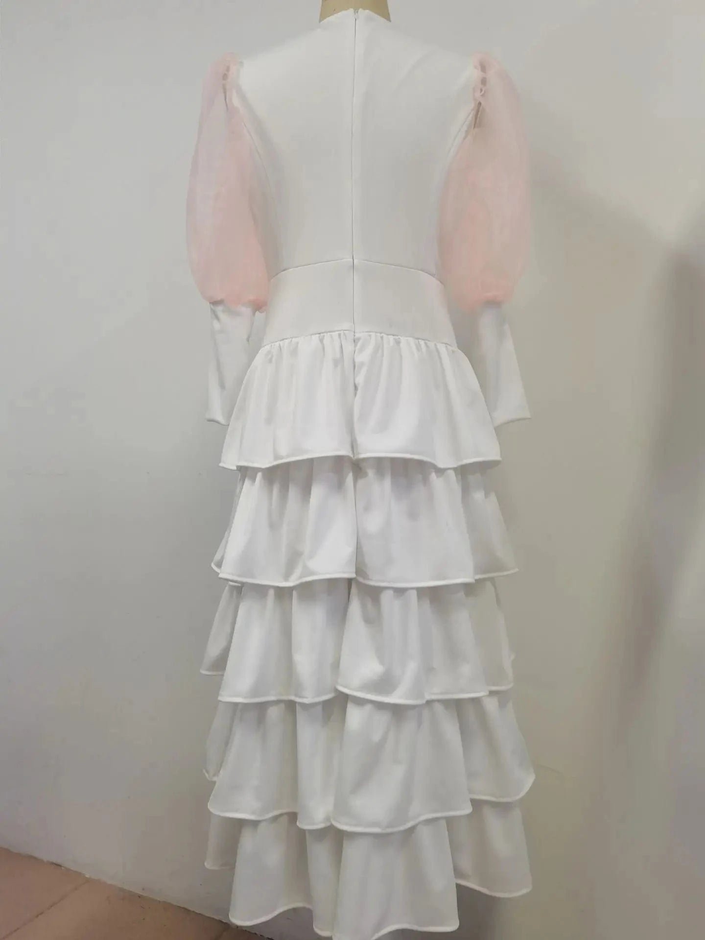 Liu Ming African Elegant New Products 2024 Women Evening Party Gowns High Waist Puff Sleeve White Plus Size Midi Dress