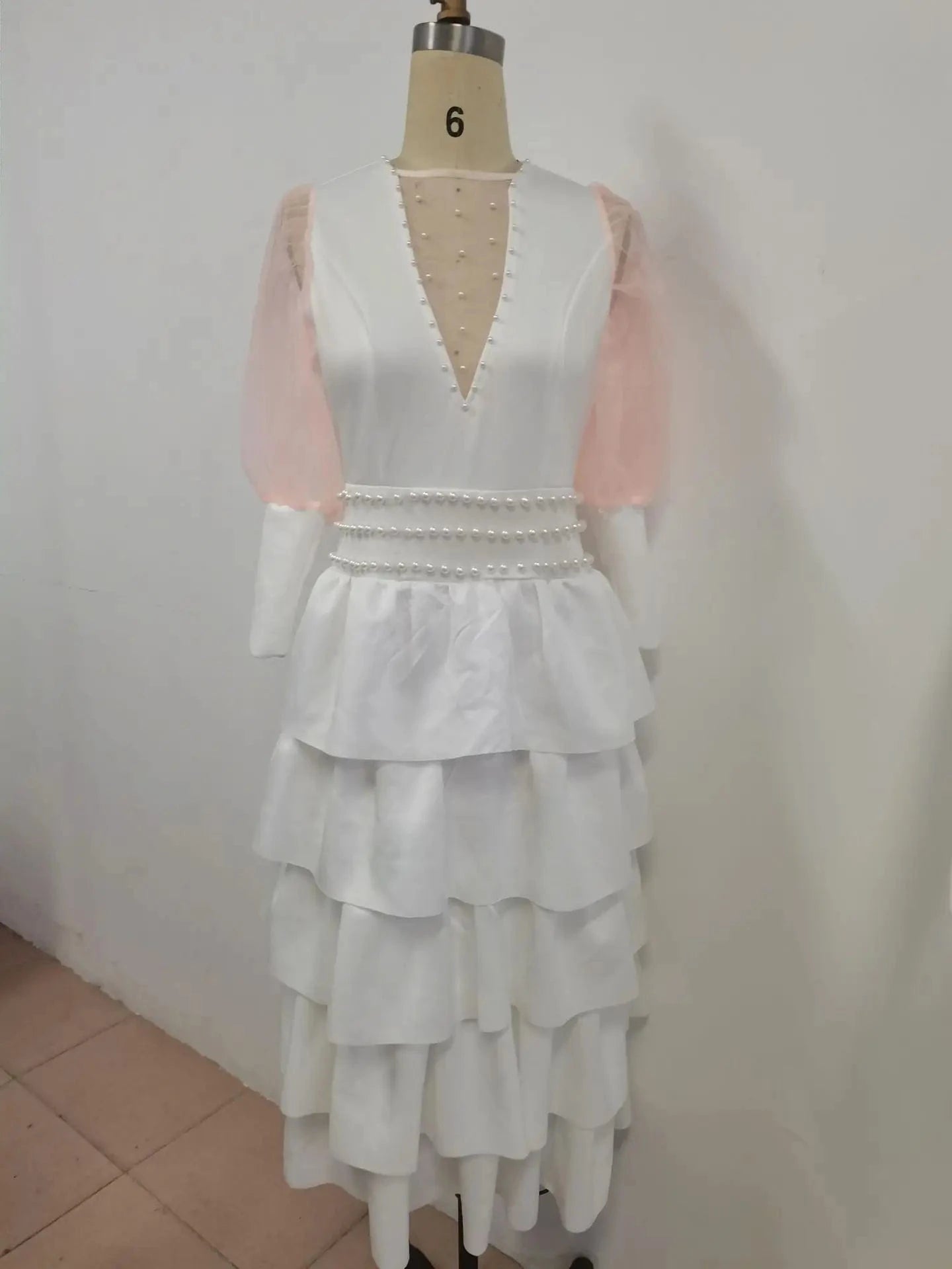 Liu Ming African Elegant New Products 2024 Women Evening Party Gowns High Waist Puff Sleeve White Plus Size Midi Dress