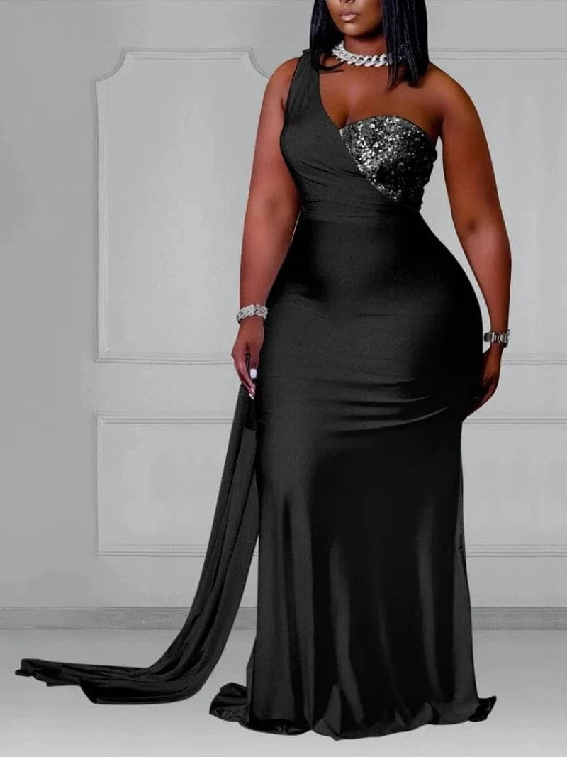 Liu Ming African Fashion 2024 New Woman Sexy Plus Size Slash Shoulder Sleeveless Slim Party Bodycon Evening Maxi Dress