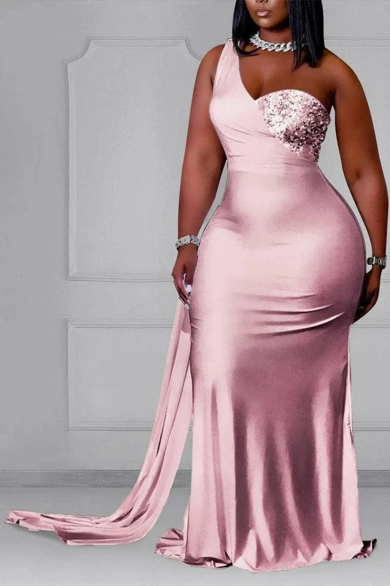 Liu Ming African Fashion 2024 New Woman Sexy Plus Size Slash Shoulder Sleeveless Slim Party Bodycon Evening Maxi Dress