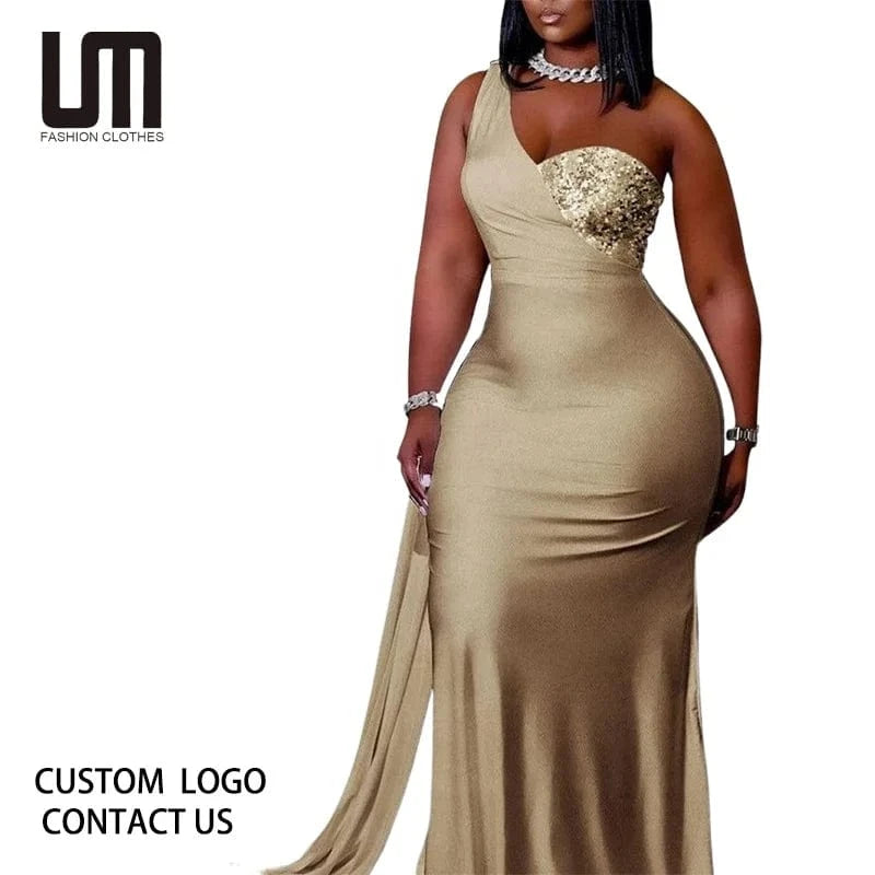 Liu Ming African Fashion 2024 New Woman Sexy Plus Size Slash Shoulder Sleeveless Slim Party Bodycon Evening Maxi Dress