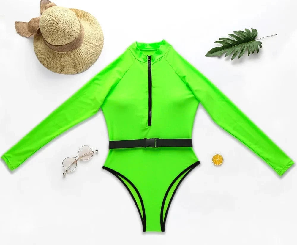 Liu Ming Custom Logo Printed Sexy Long Sleeve Surfing Swimwear Bathing Suit Beachwear Women Bikini One Piece Swimsuit