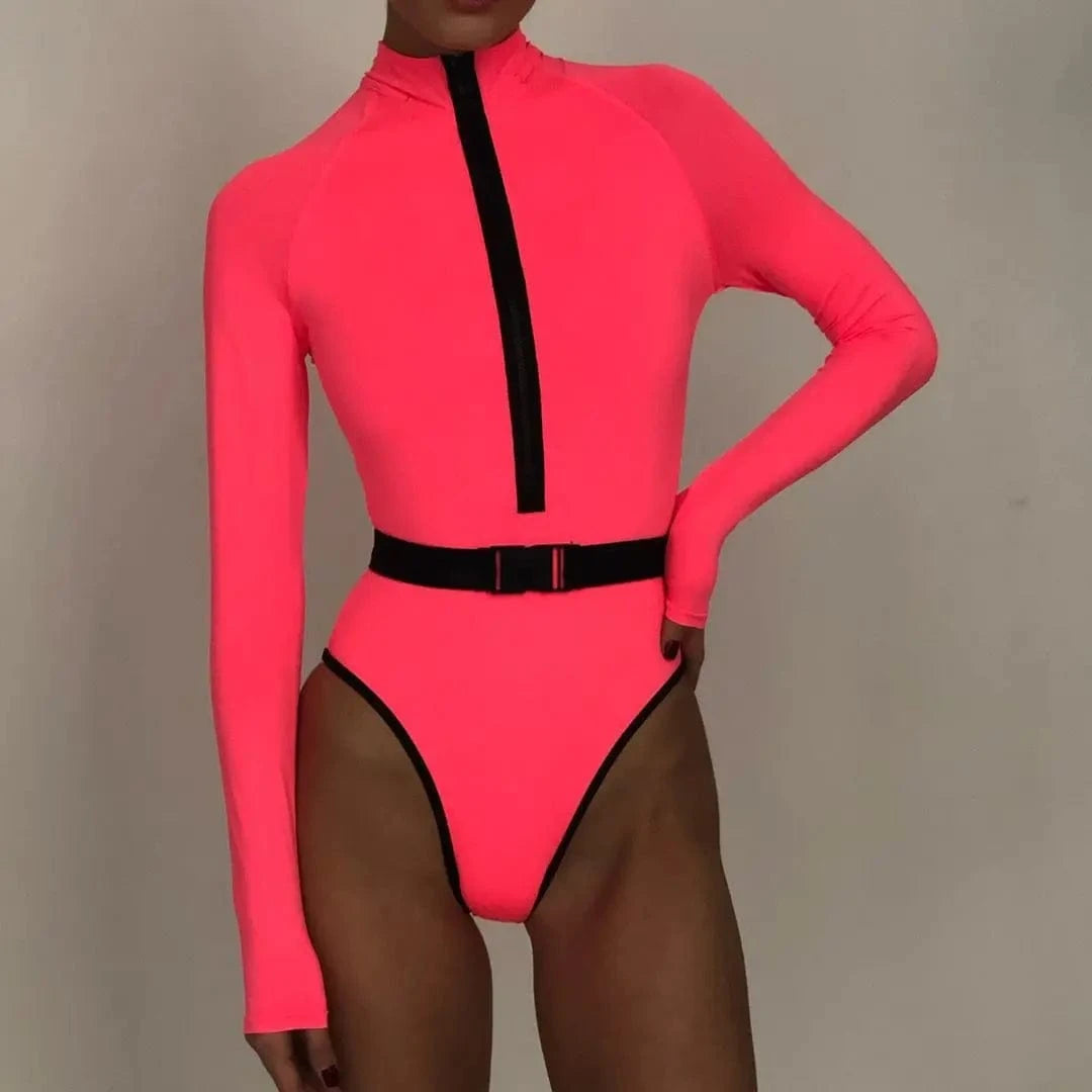 Liu Ming Custom Logo Printed Sexy Long Sleeve Surfing Swimwear Bathing Suit Beachwear Women Bikini One Piece Swimsuit