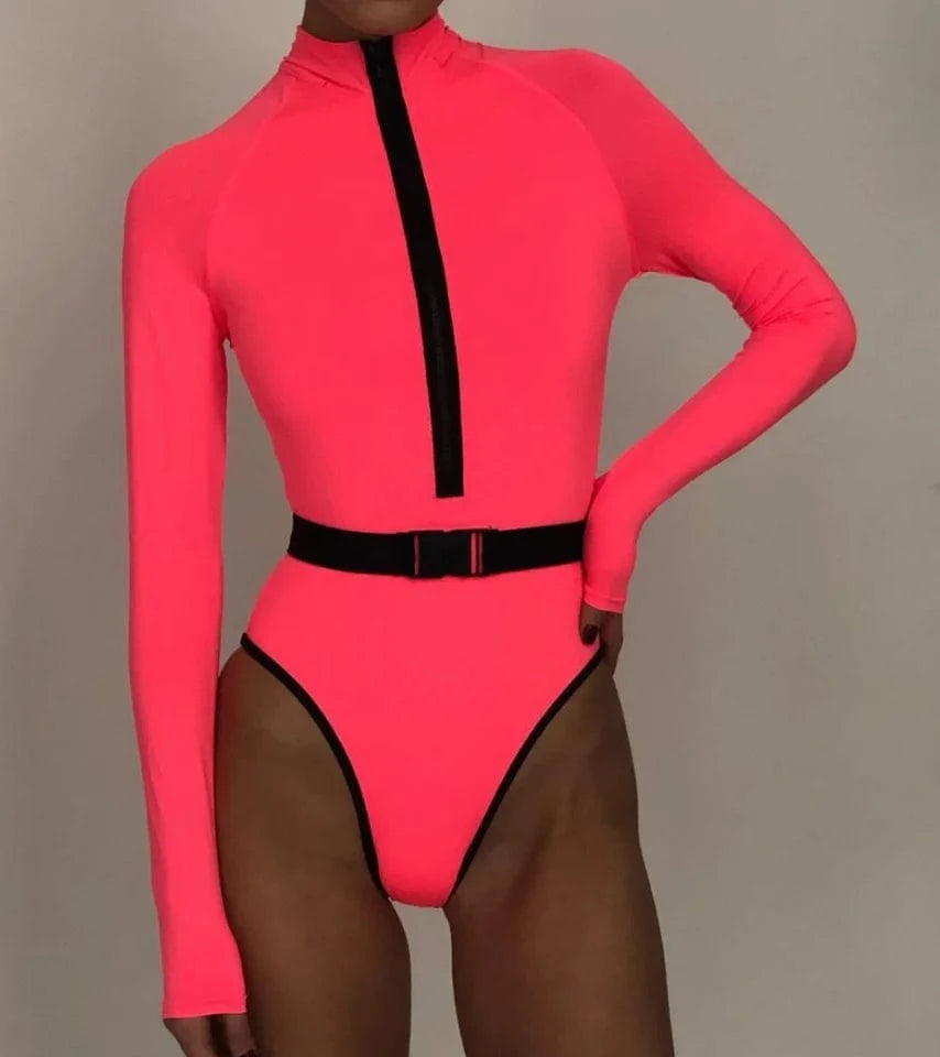 Liu Ming Custom Logo Printed Sexy Long Sleeve Surfing Swimwear Bathing Suit Beachwear Women Bikini One Piece Swimsuit